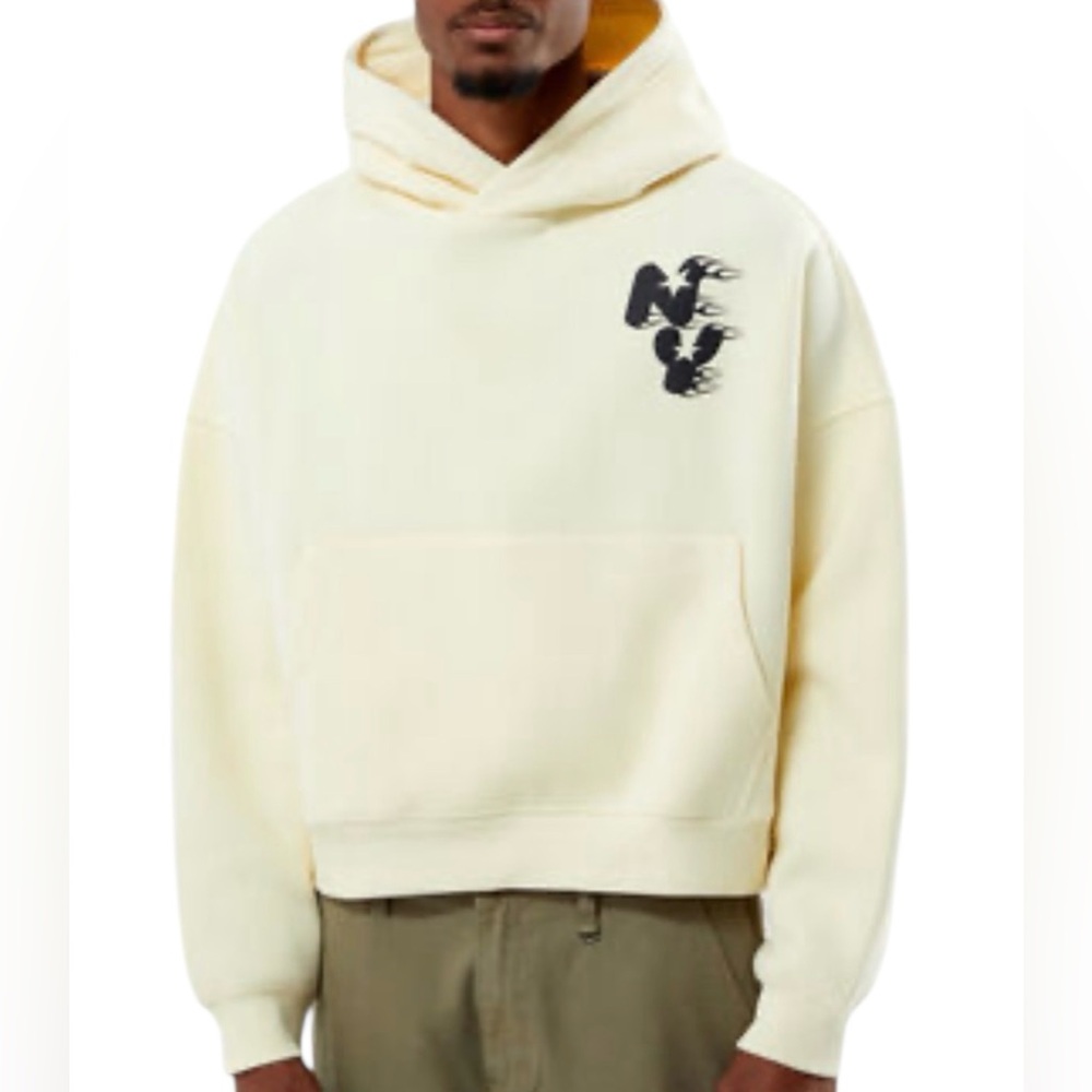 Pacsun Fiery NY men’s Cropped Hoodie cream ivory long sleeve size medium